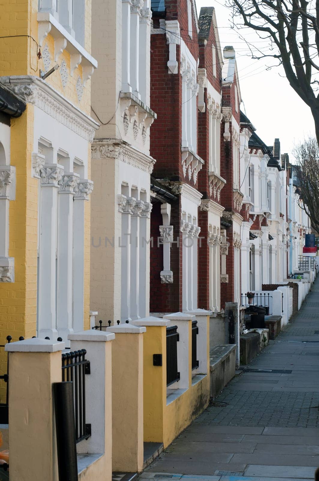 Typical traditional multicolored english buildings, outdoor shoot