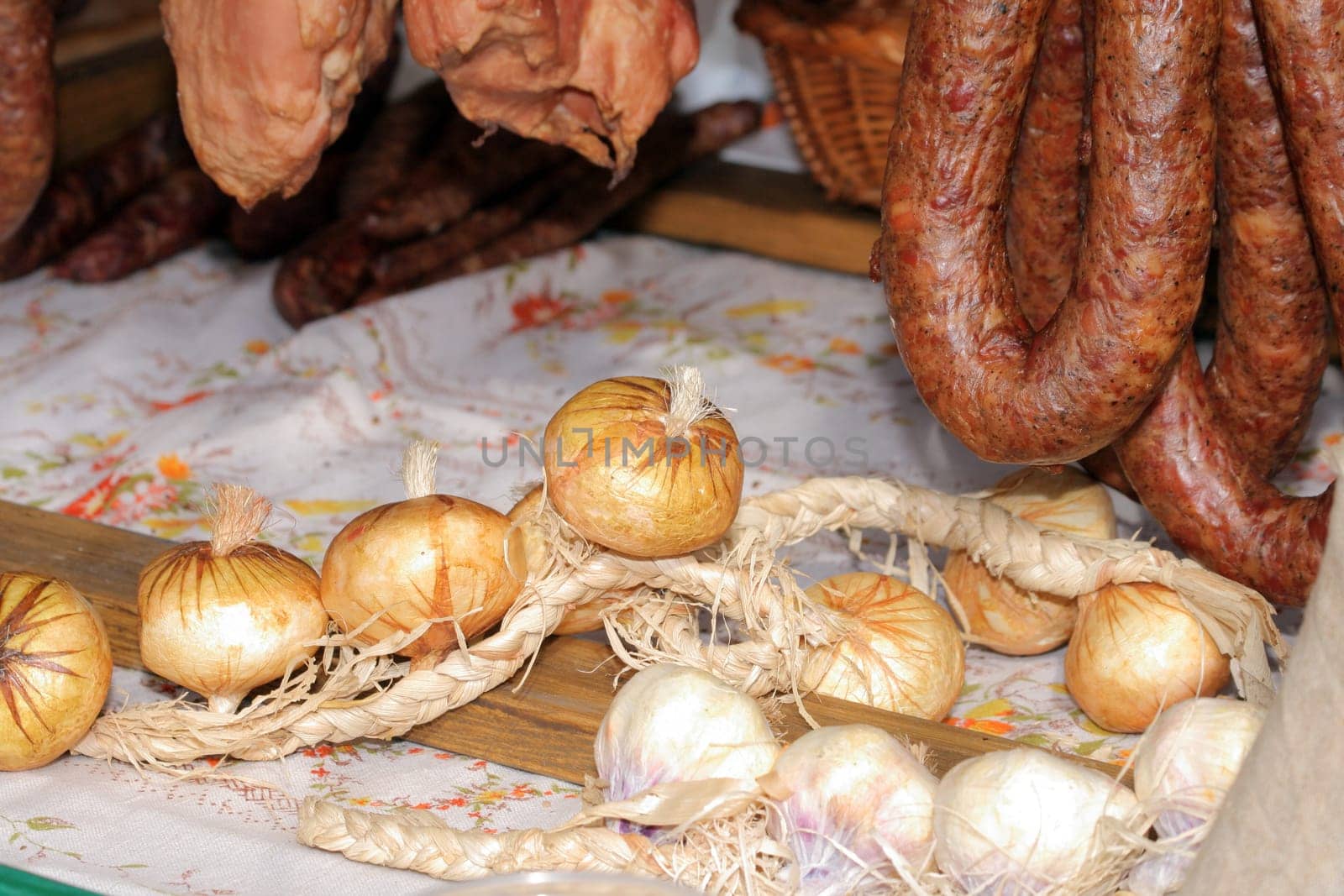 Traditional onion and sausages at the street market