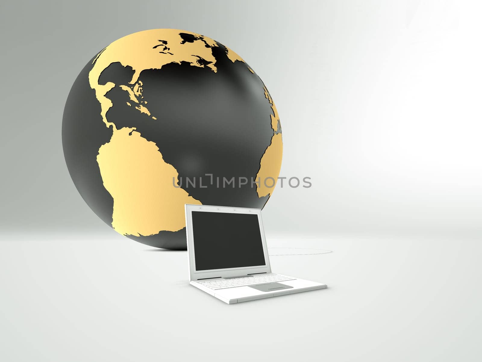 3d earth on white background with laptop computer