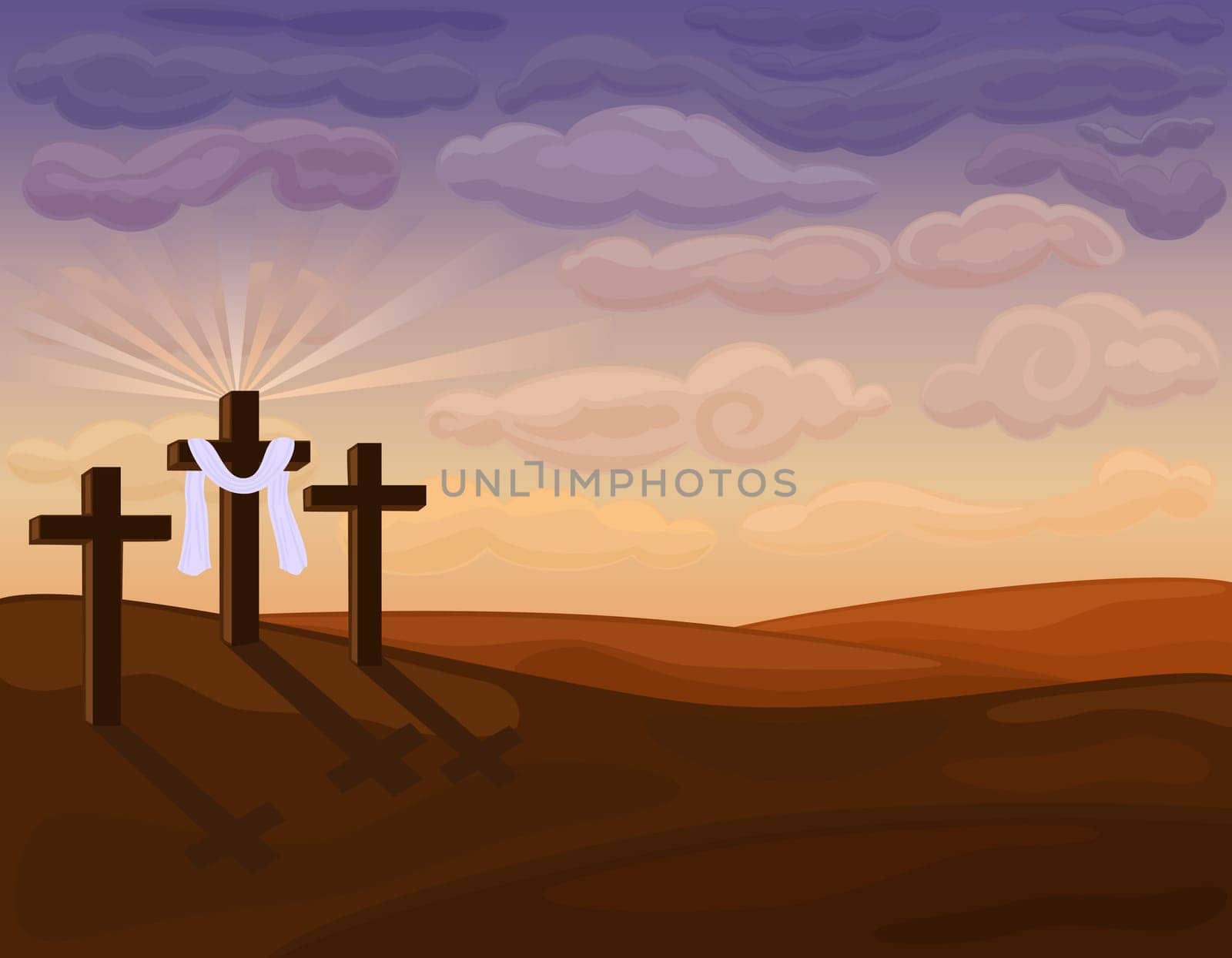 Religious Easter Card with Golgotha hills - Jesus crucifixion.