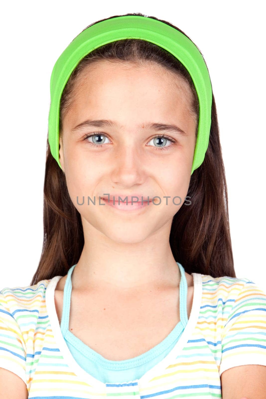 Adorable little girl with blue eyes isolated on white background