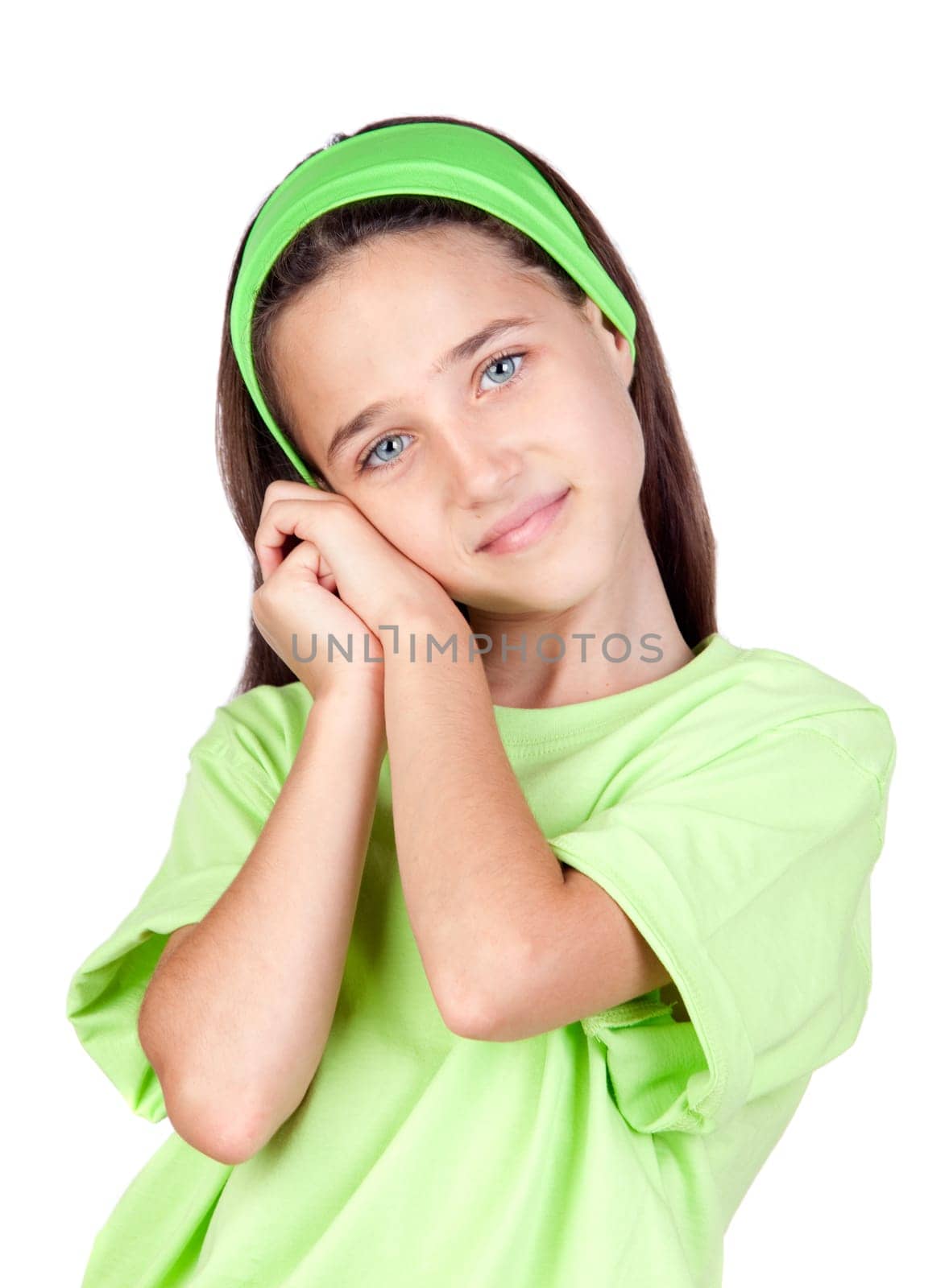 Adorable little girl with blue eyes isolated on white background