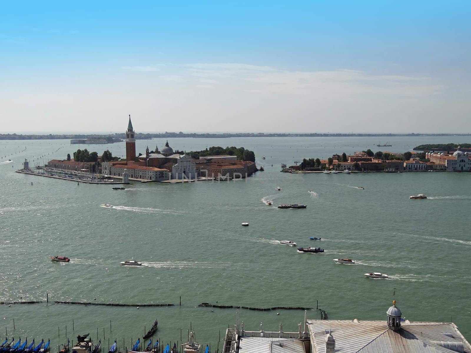 aerial view from Campanile&#039 s tower on St Mark square