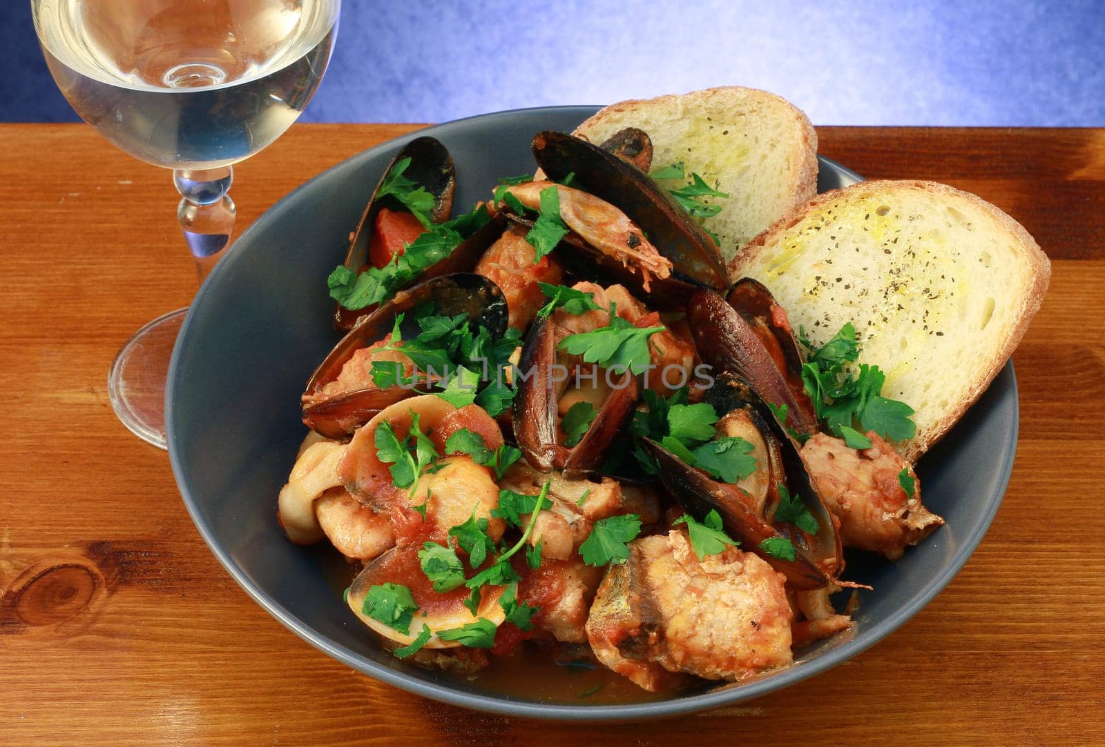 a dish of seafood soup