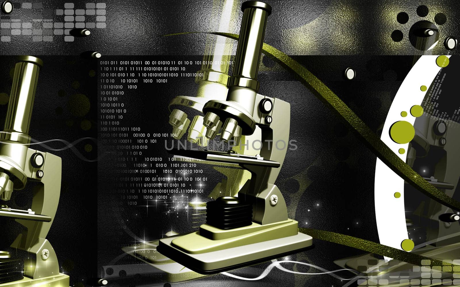 Digital illustration of microscope in colour background