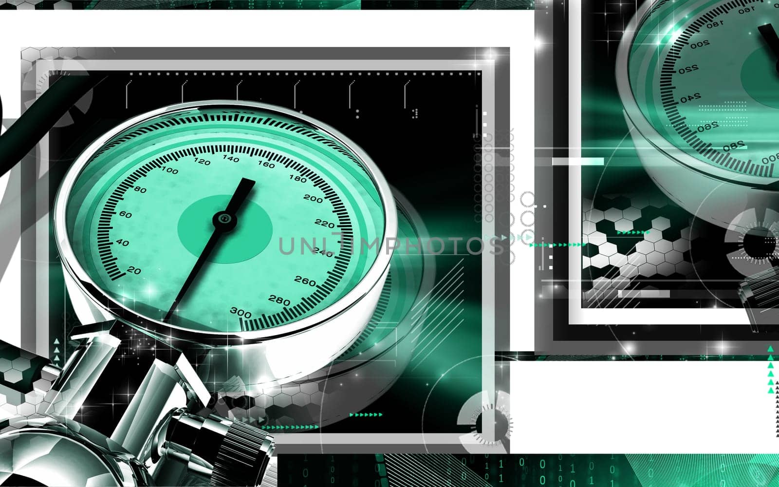 Digital illustration of sphygmomanometer in colour background