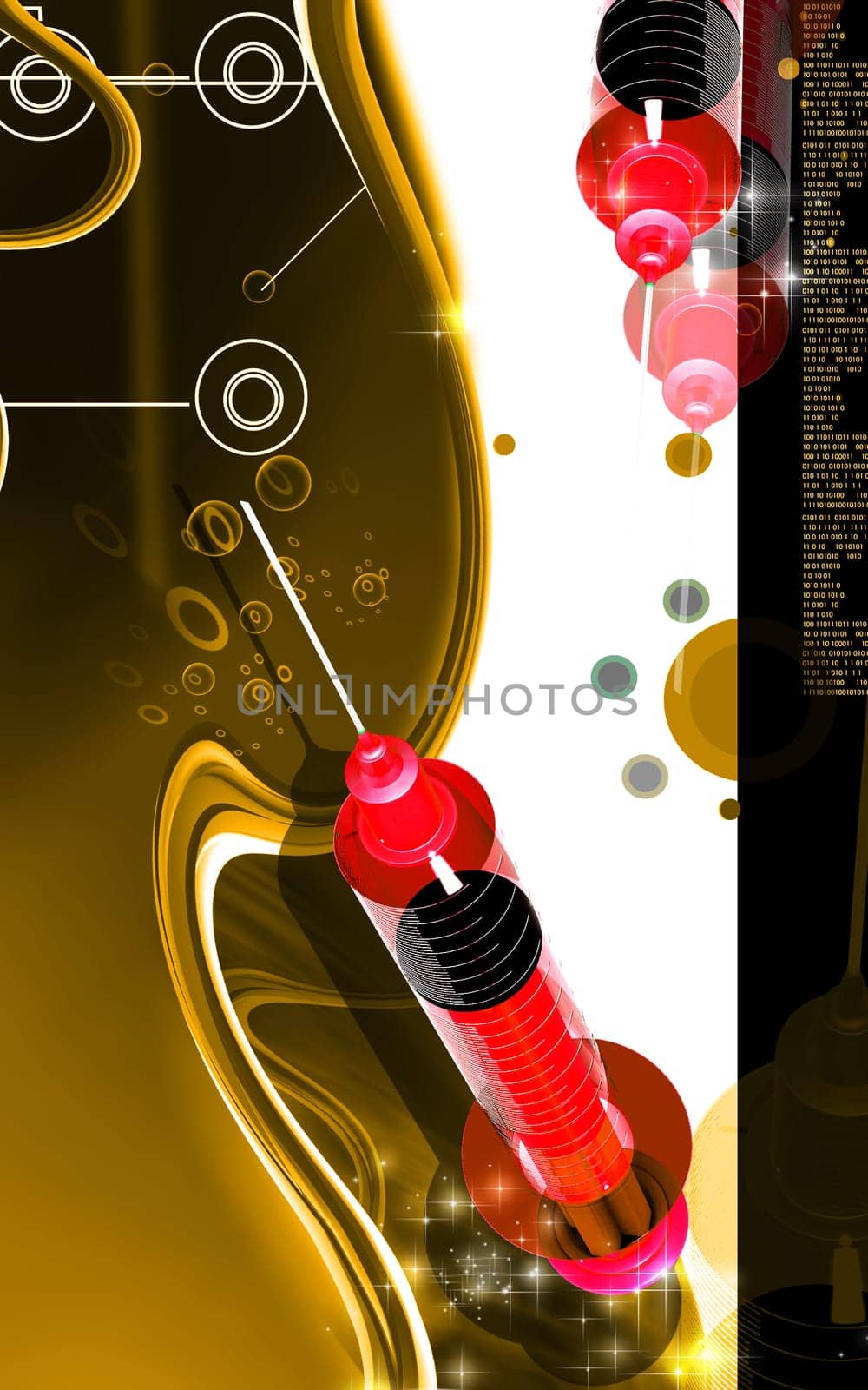 Digital illustration of syringe in colour background
