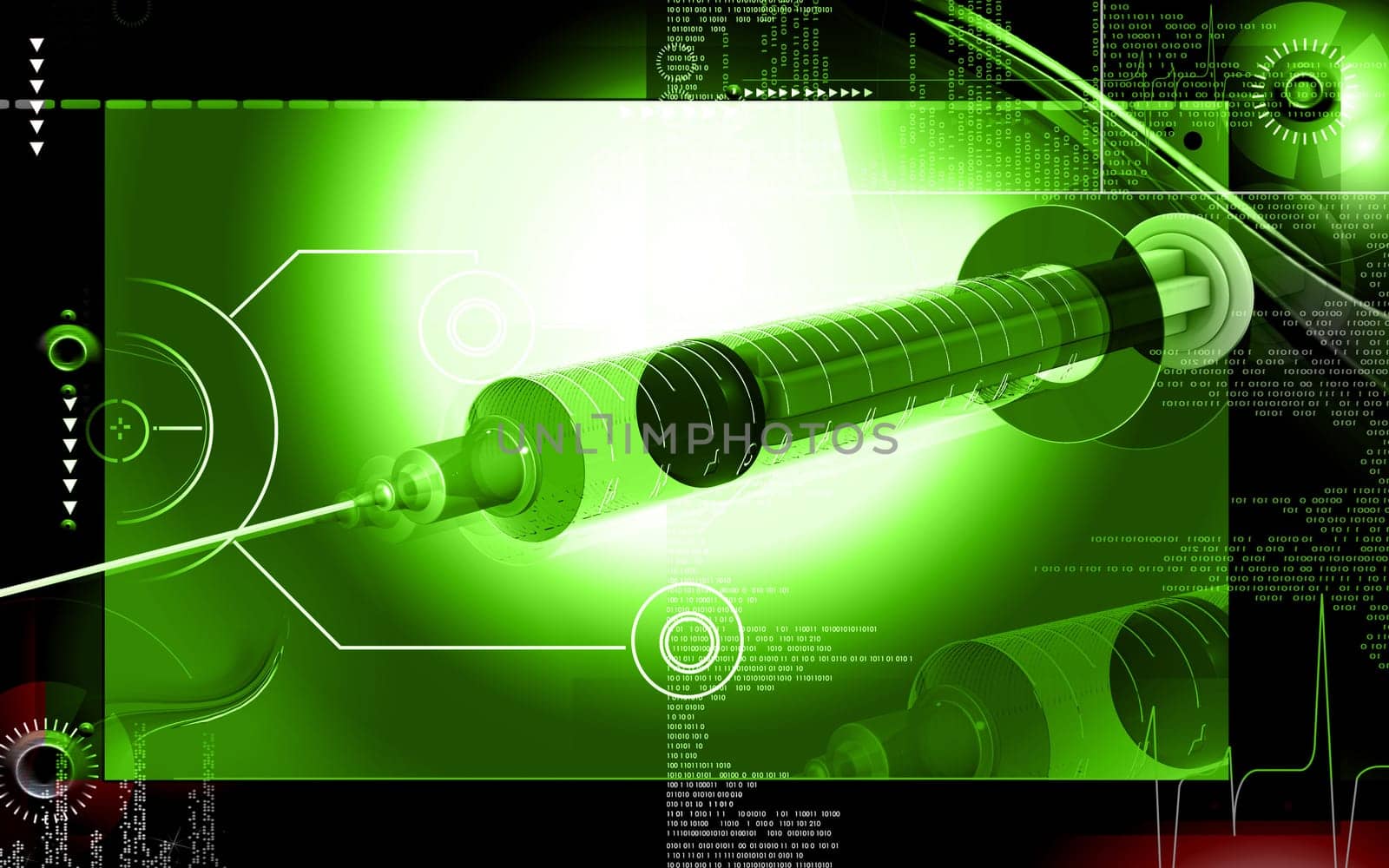 Digital illustration of syringe in colour background