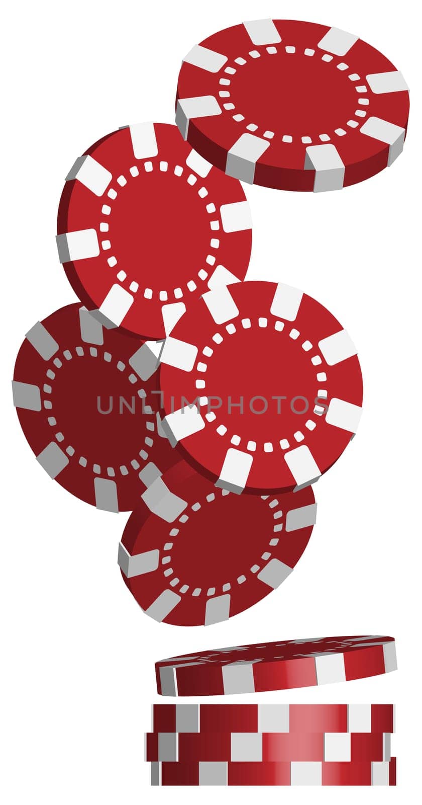 Illustration of Falling Red Poker Chips Isolated on White