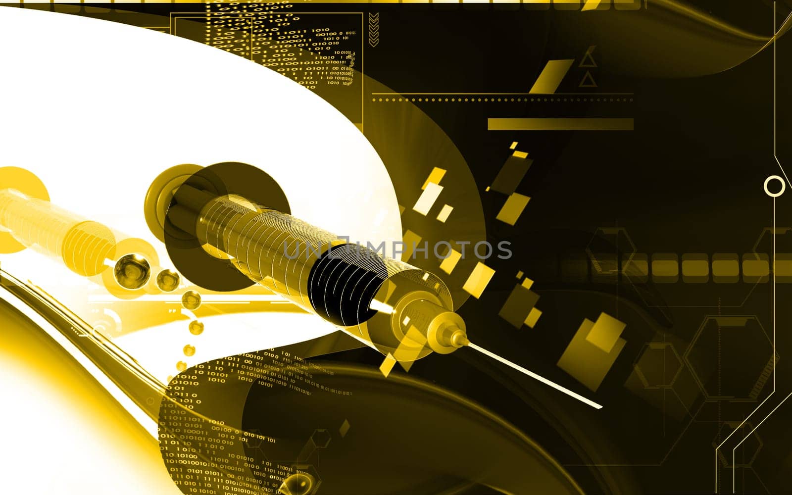 Digital illustration of syringe in colour background