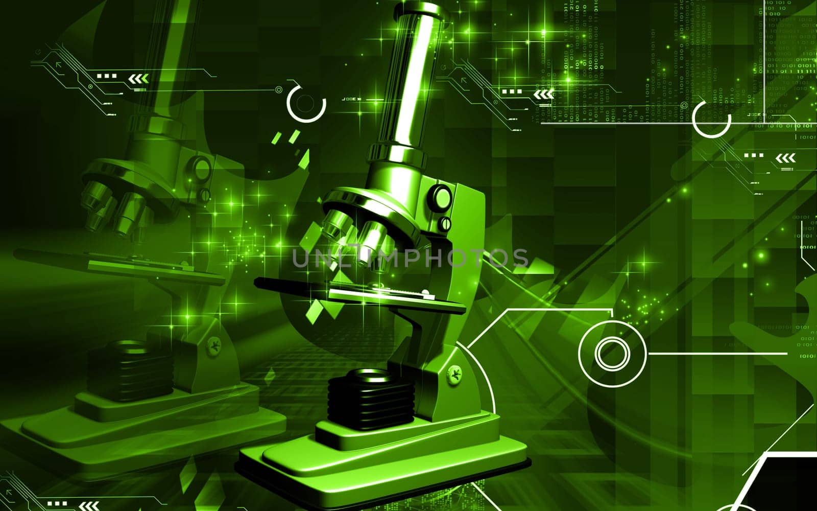 Digital illustration of microscope in colour background