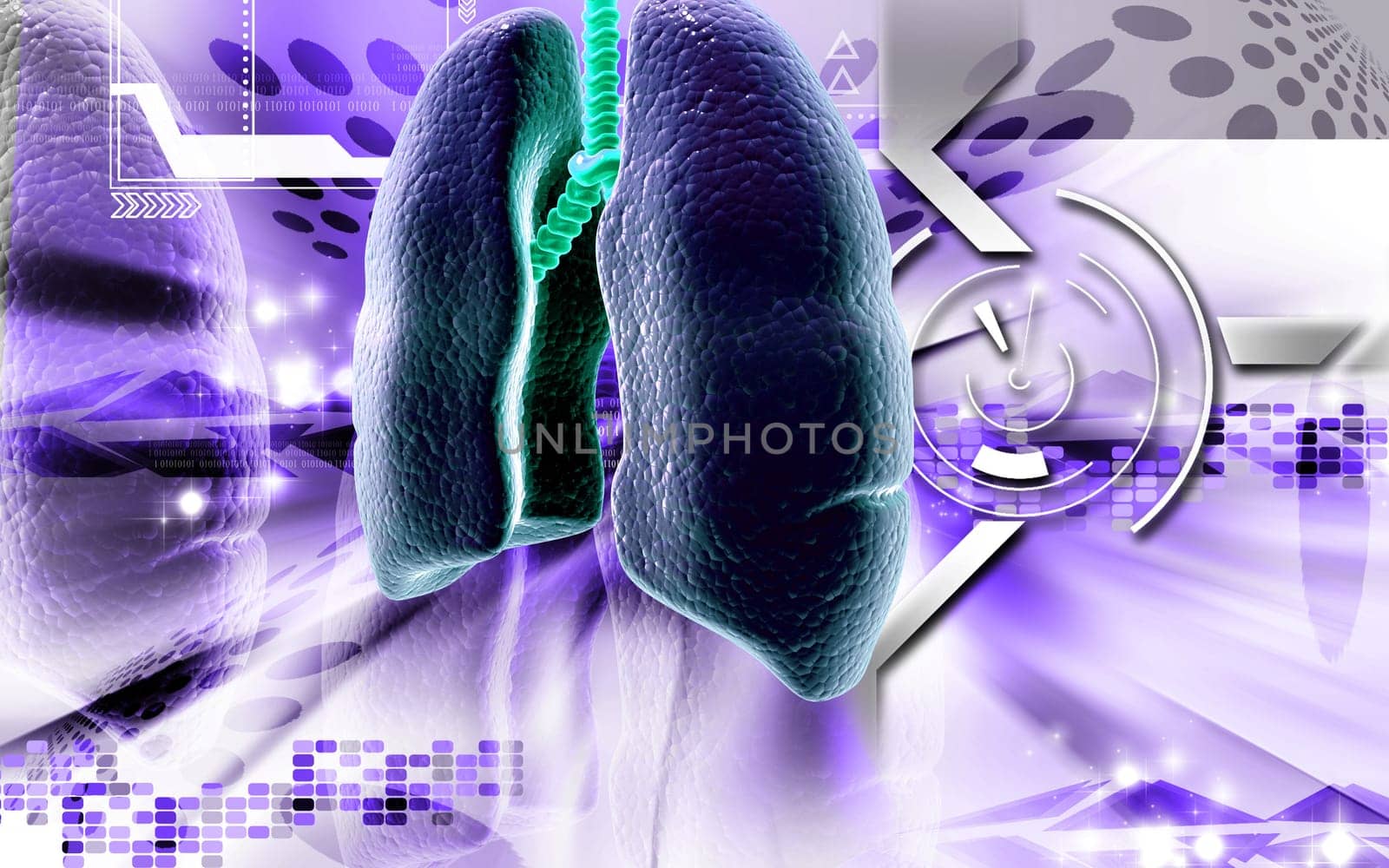 Digital illustration of human lungs in colour background