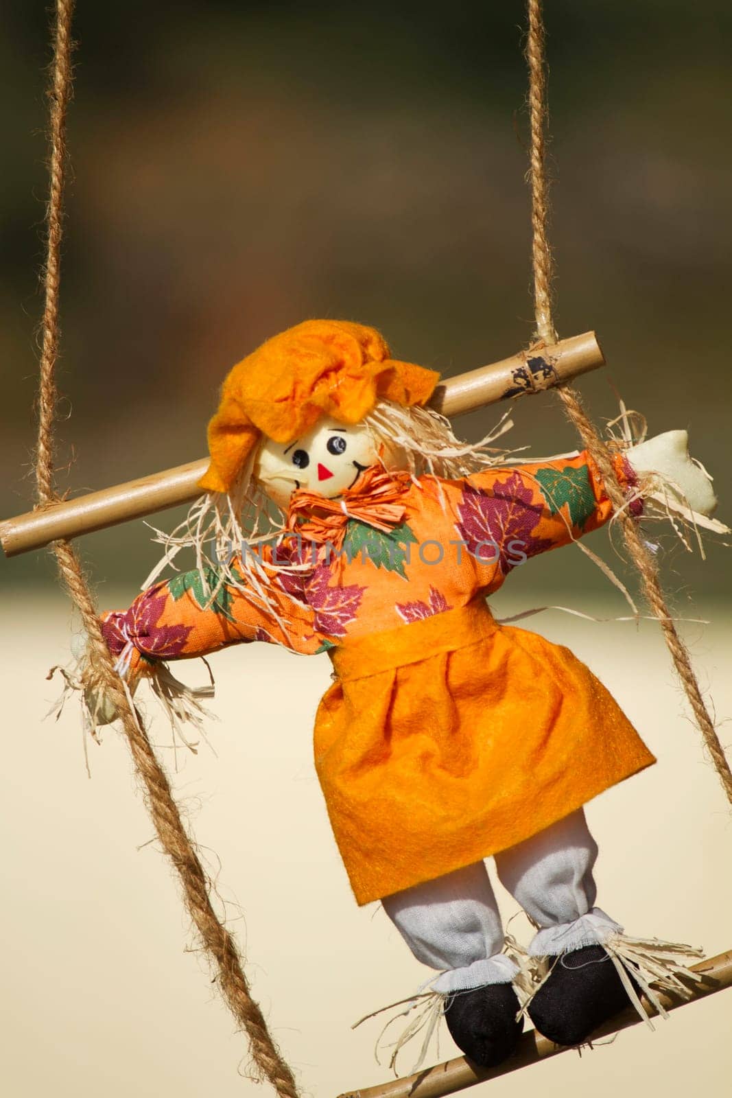 Close up view of an handmade doll.