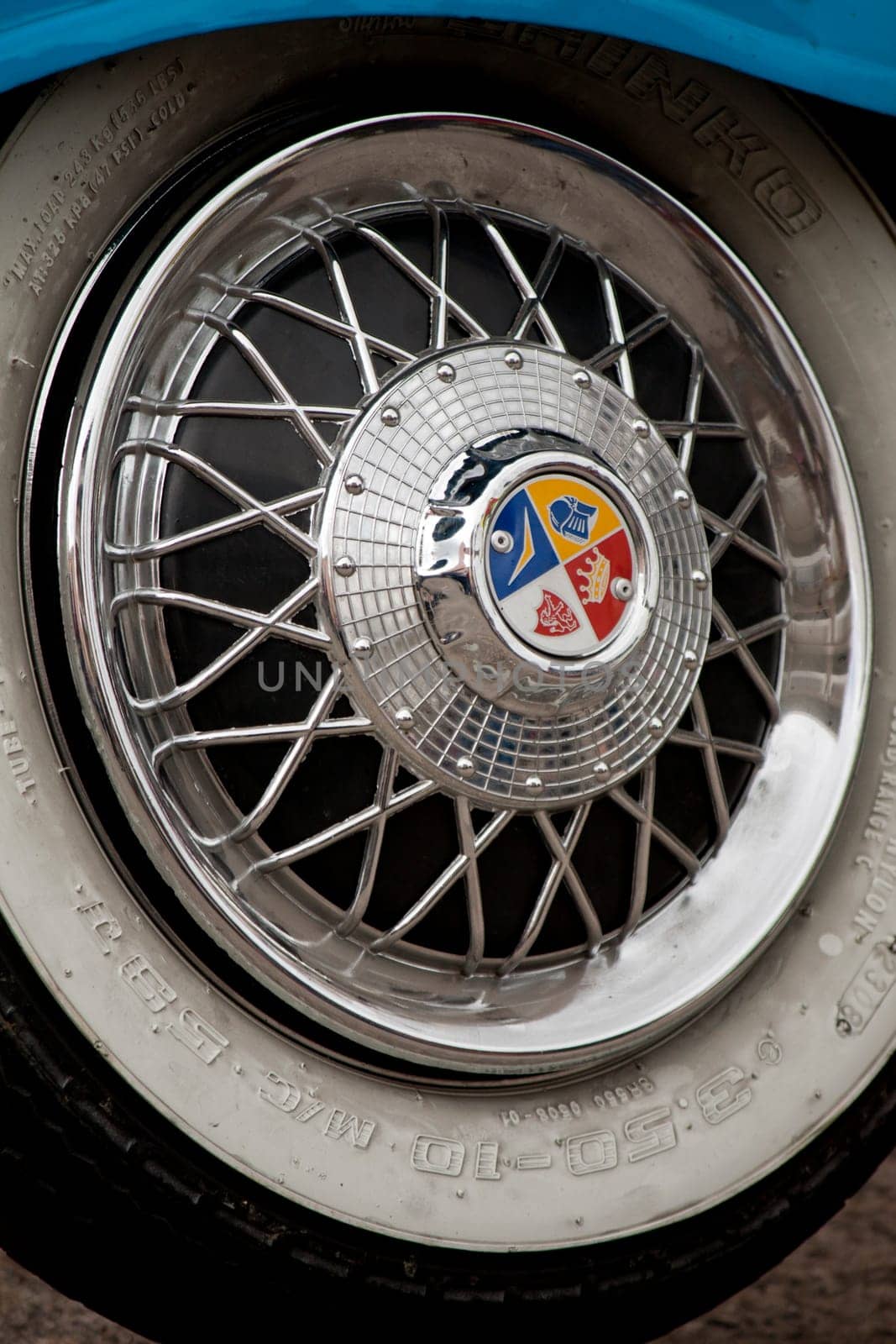 Close up view of classic vespa motorbike on the outdoors.