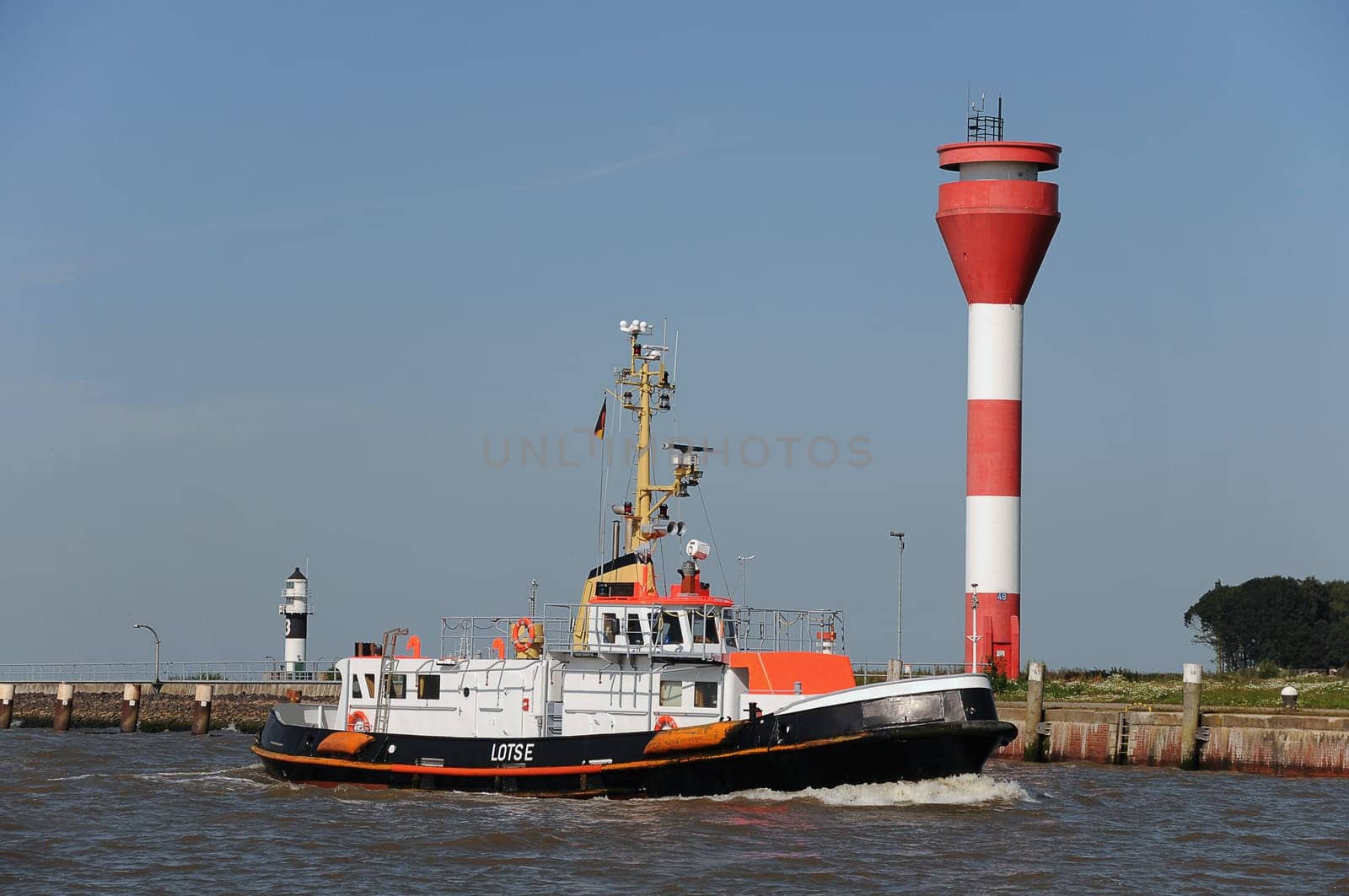 Pilot ship with lighthouse
