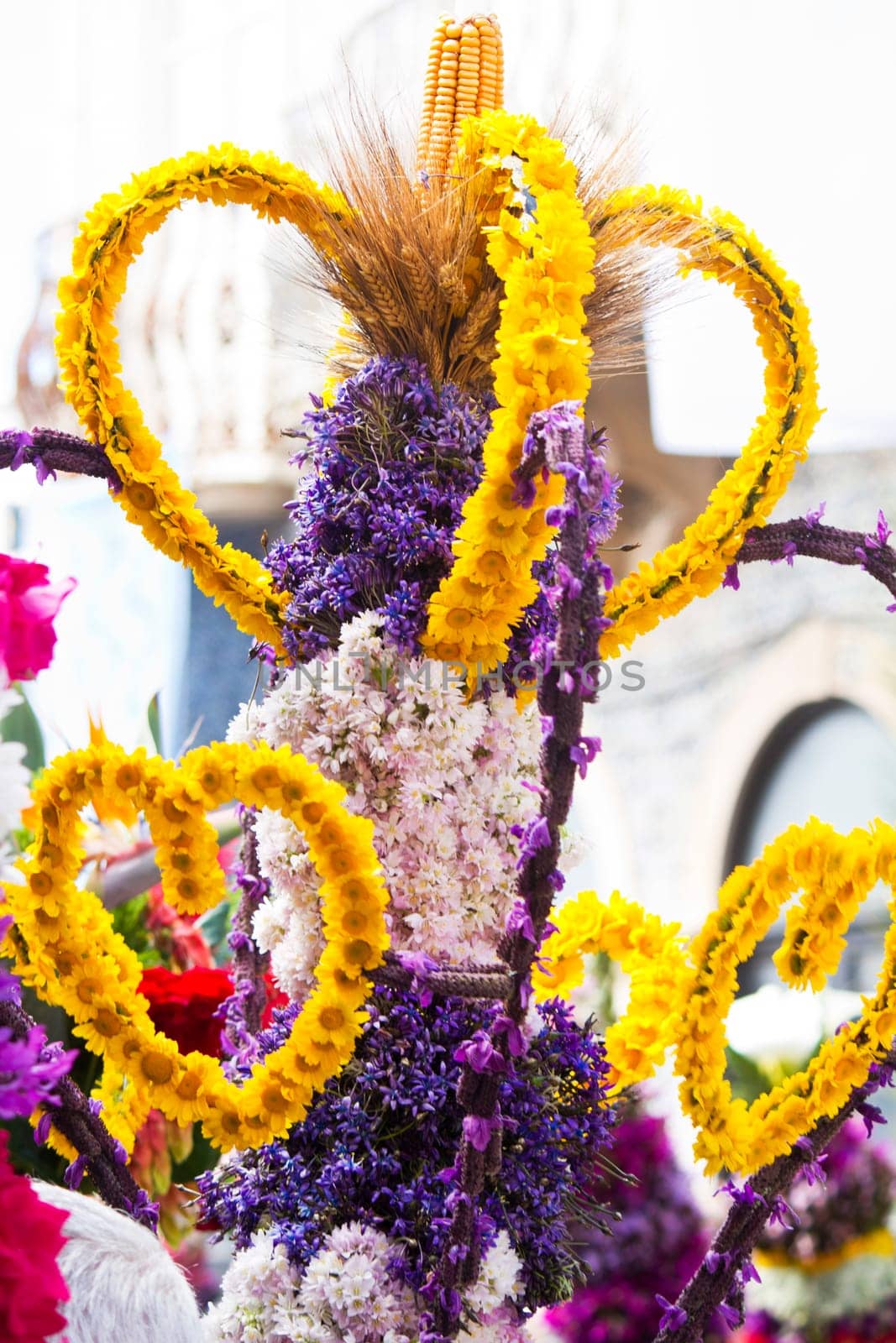 Beautiful procession of torches decorated with flowers, held in S.Bras de Alportel, Portugal.