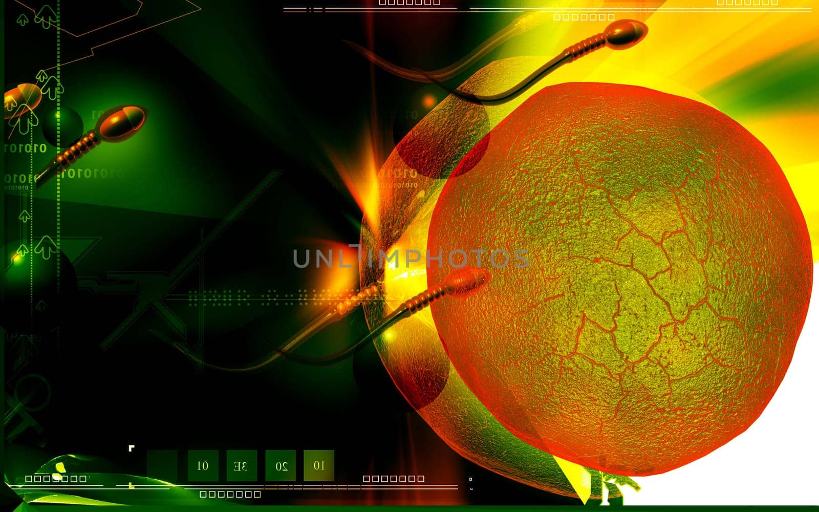 Digital illustration of sperm in colour background
