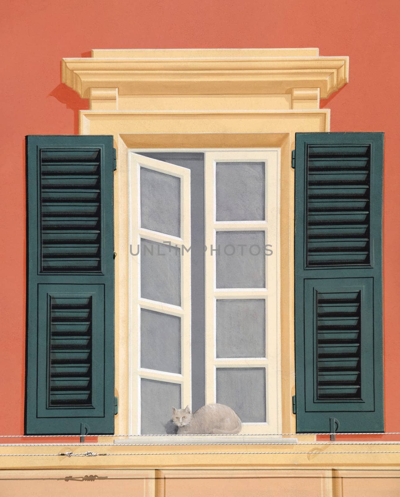 fake window painted on the wall of a building