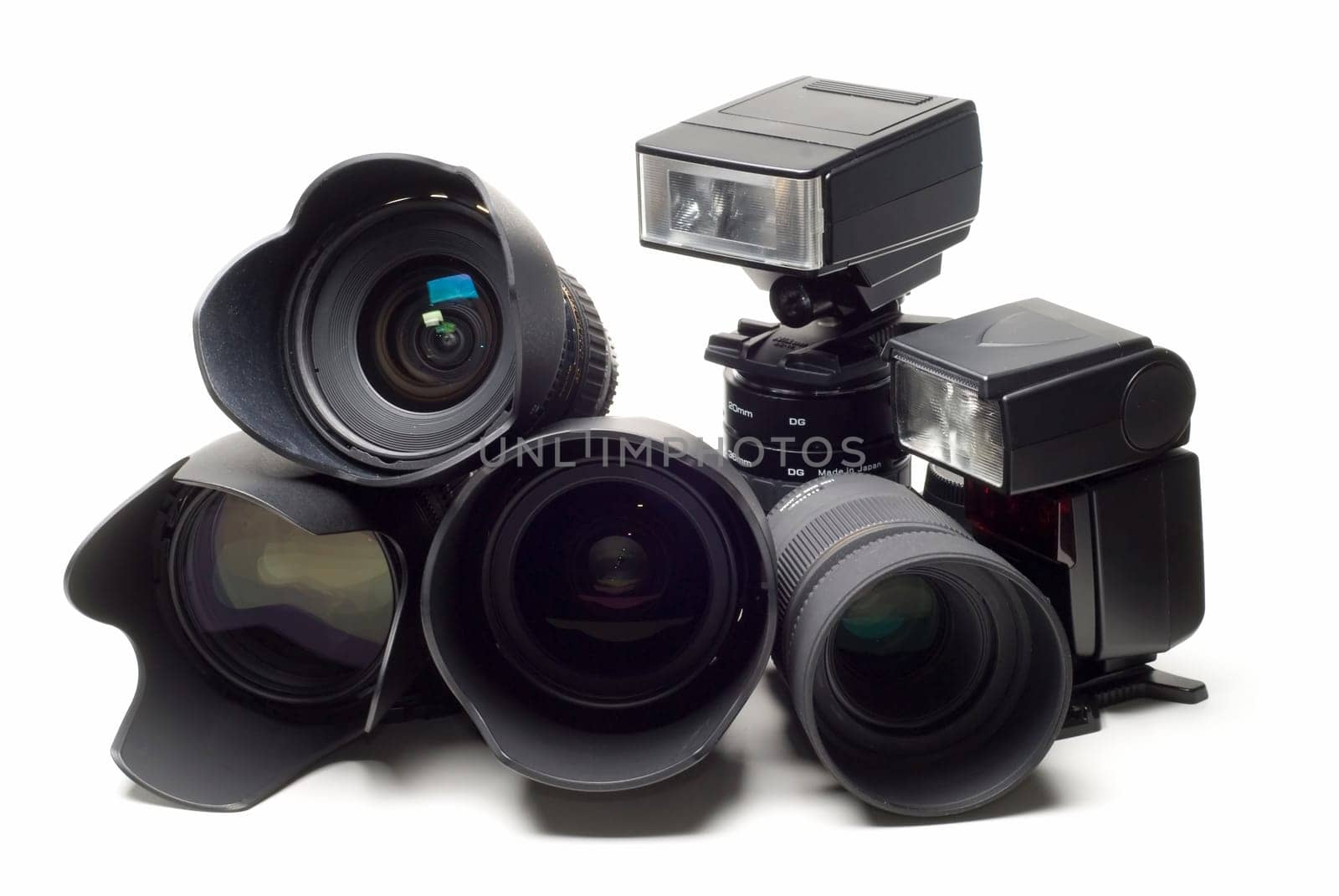 Photographic equipment isolated on a white background.