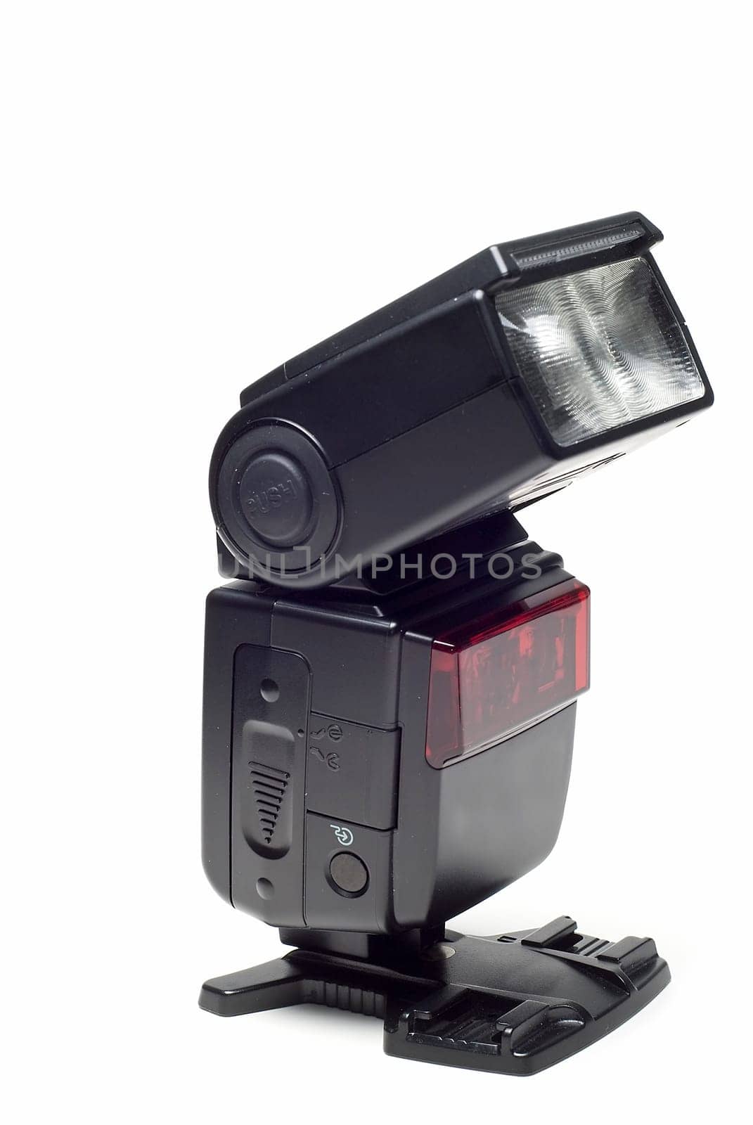 Speedlight flash isolated on a white background.
