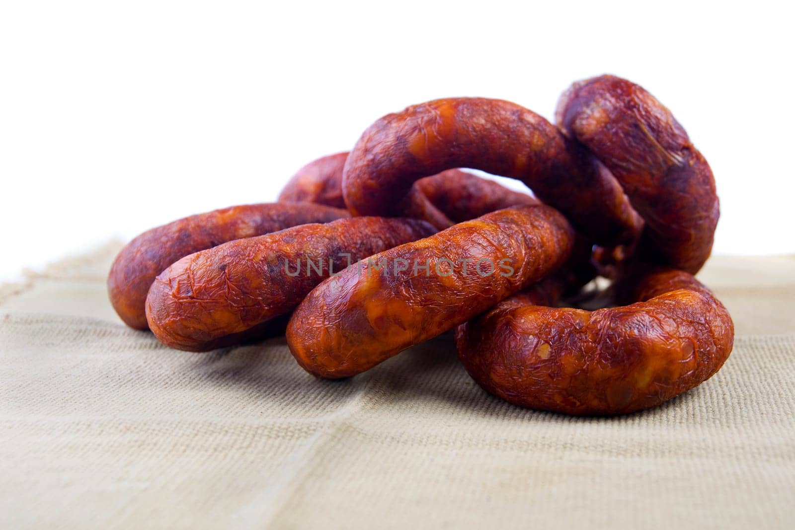 Close up view of some traditional Portuguese chorizo on a table