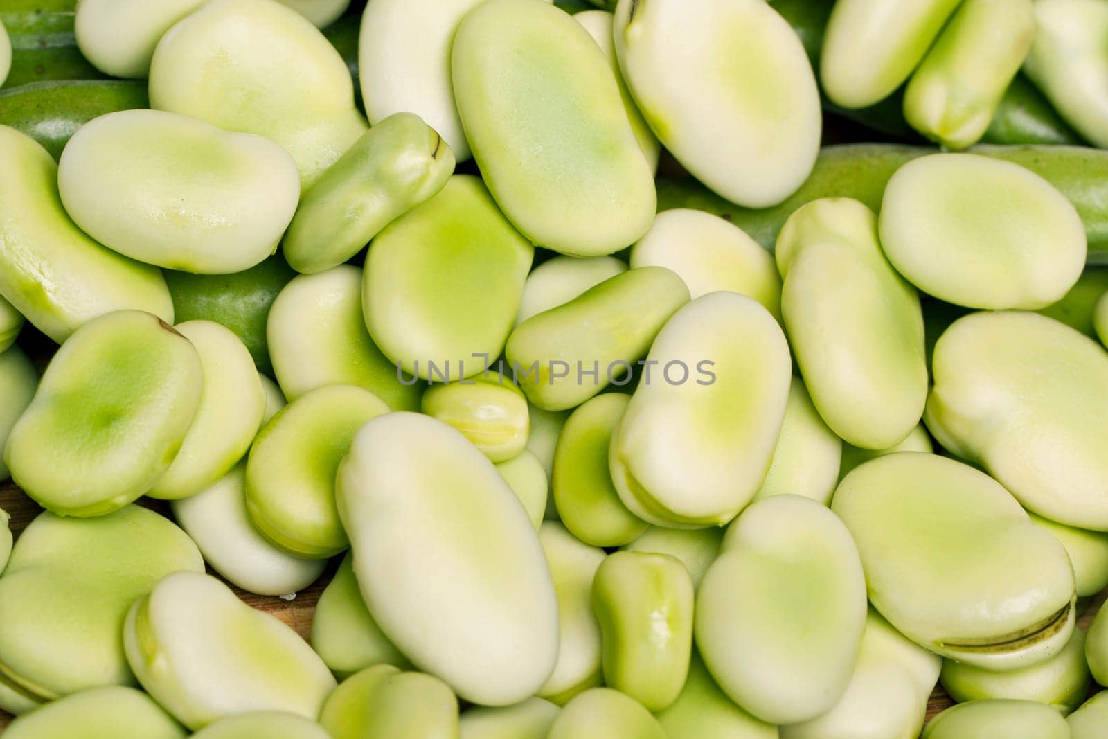 Close up view of some broad beans isolated on a white background.