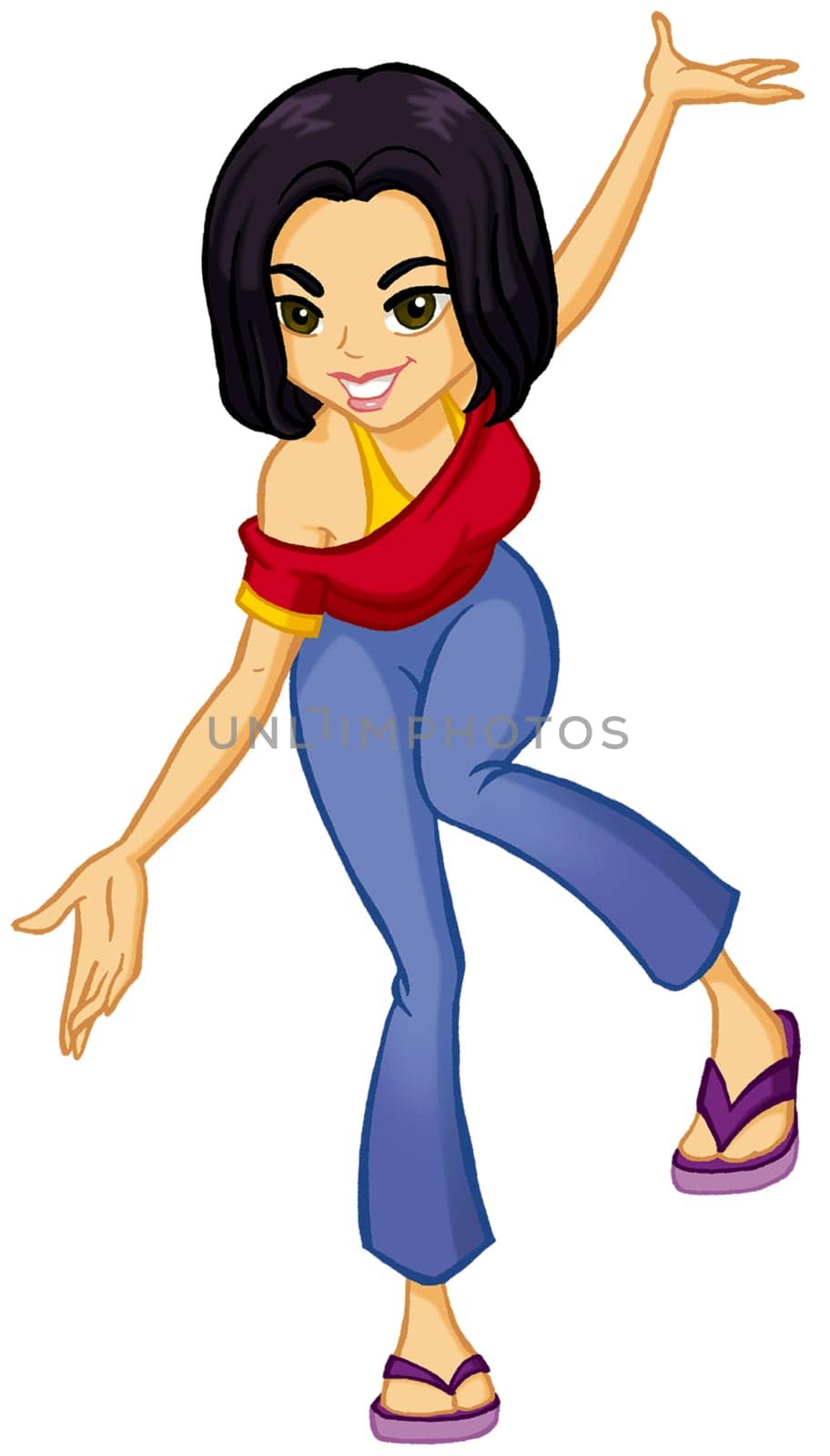 a digitally illustrated colorful pretty girl