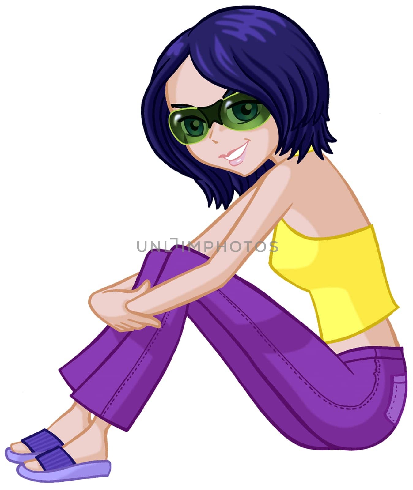 a digitally illustrated colorful pretty girl