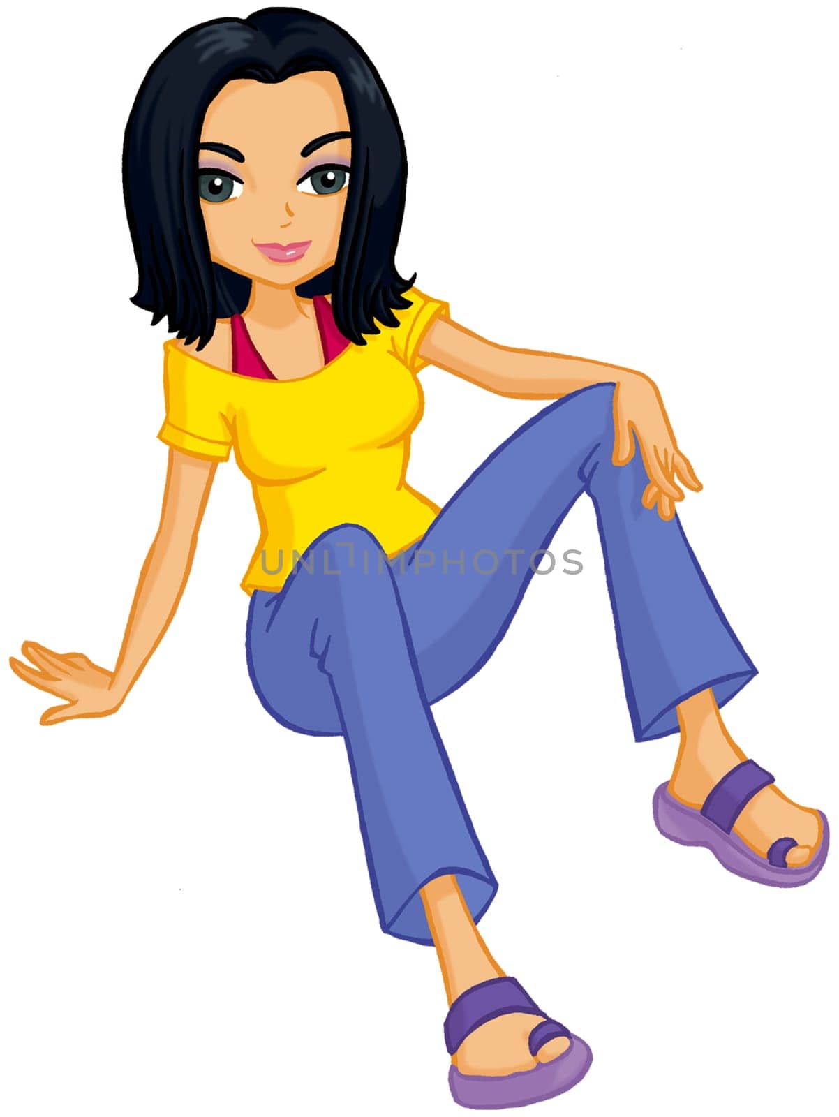 a digitally illustrated colorful pretty girl