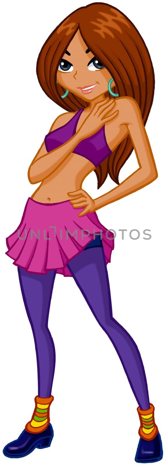a digitally illustrated colorful pretty girl