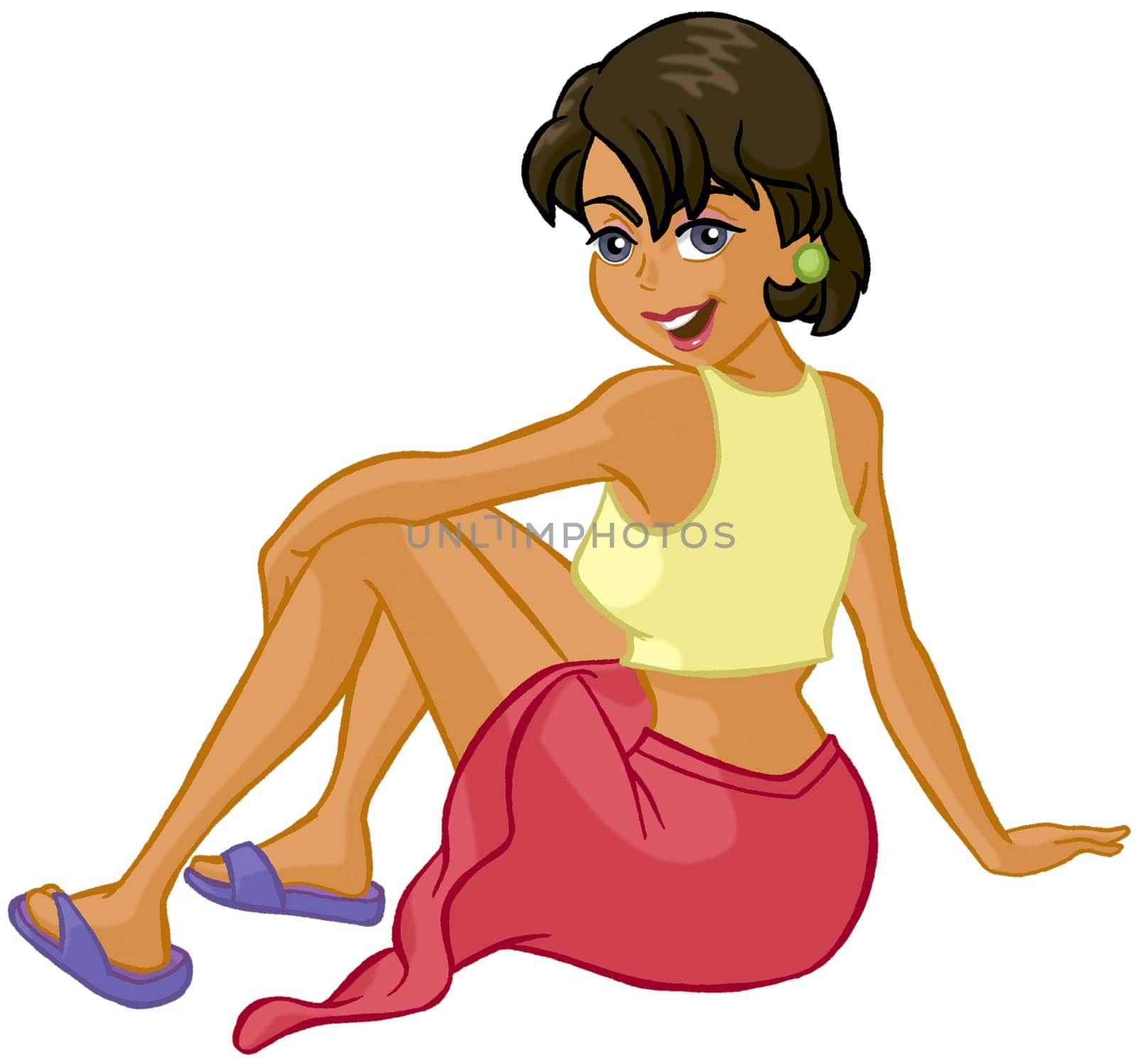 a digitally illustrated colorful pretty girl