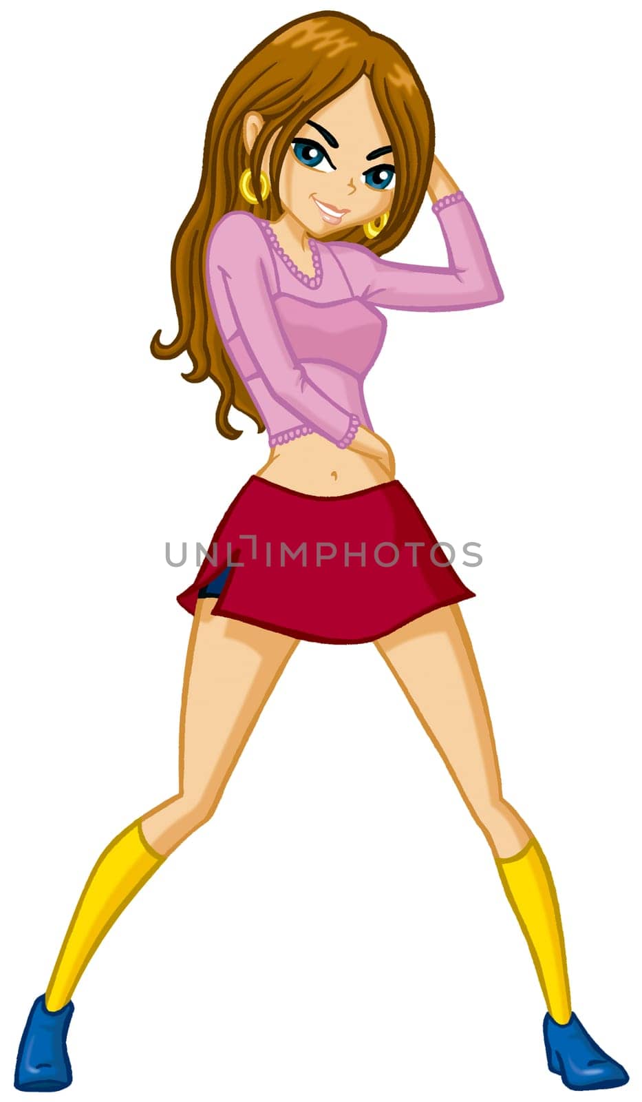 a digitally illustrated colorful pretty girl