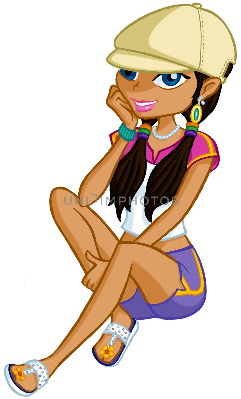 a digitally illustrated colorful pretty girl