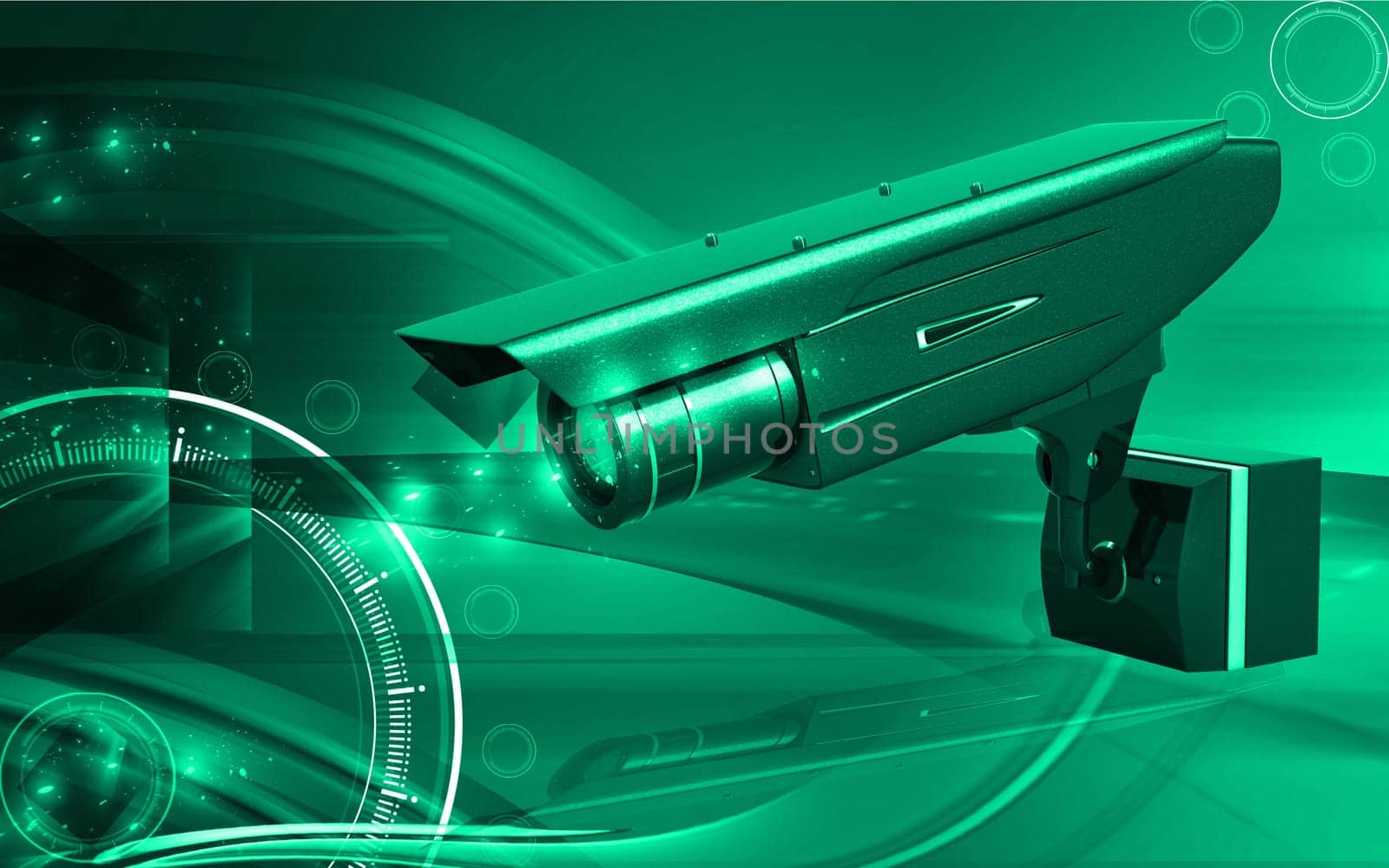 Digital illustration of security camera in colour background