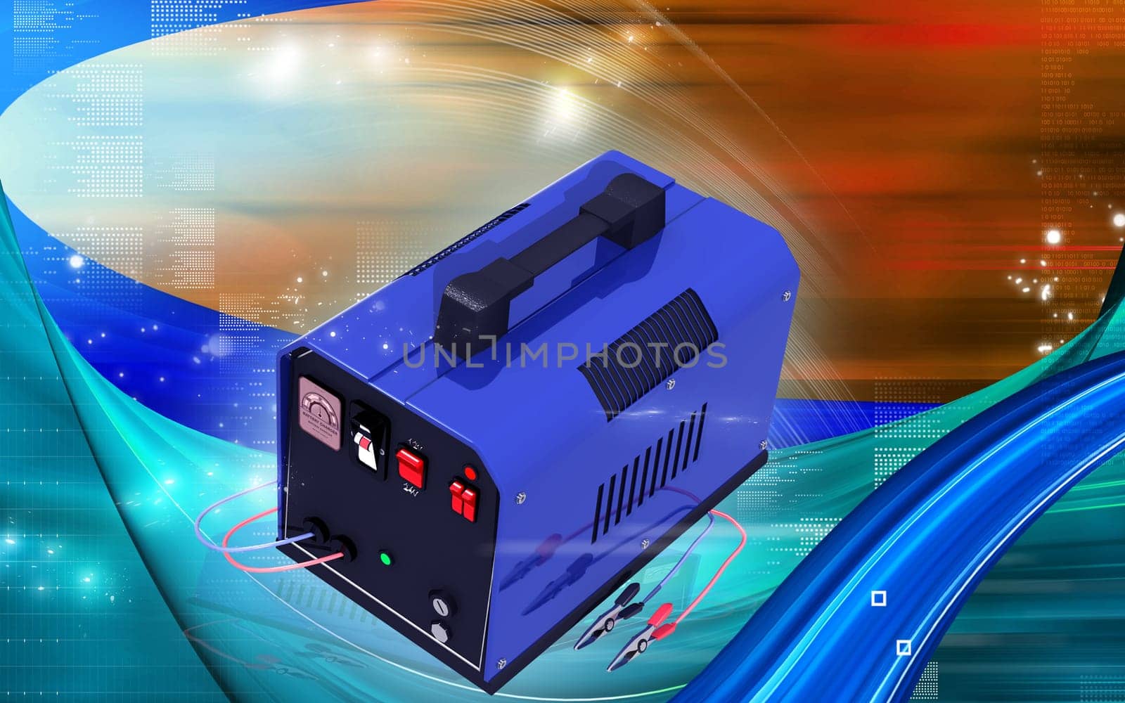 Digital illustration of Battery charger in colour background