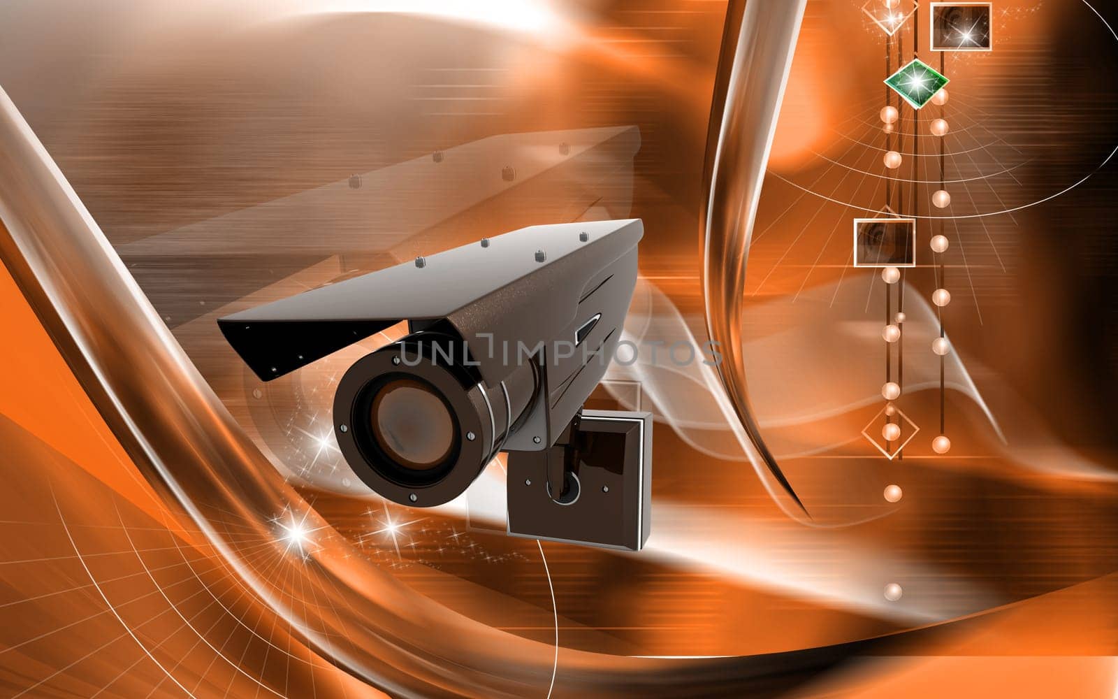 Digital illustration of security camera in colour background