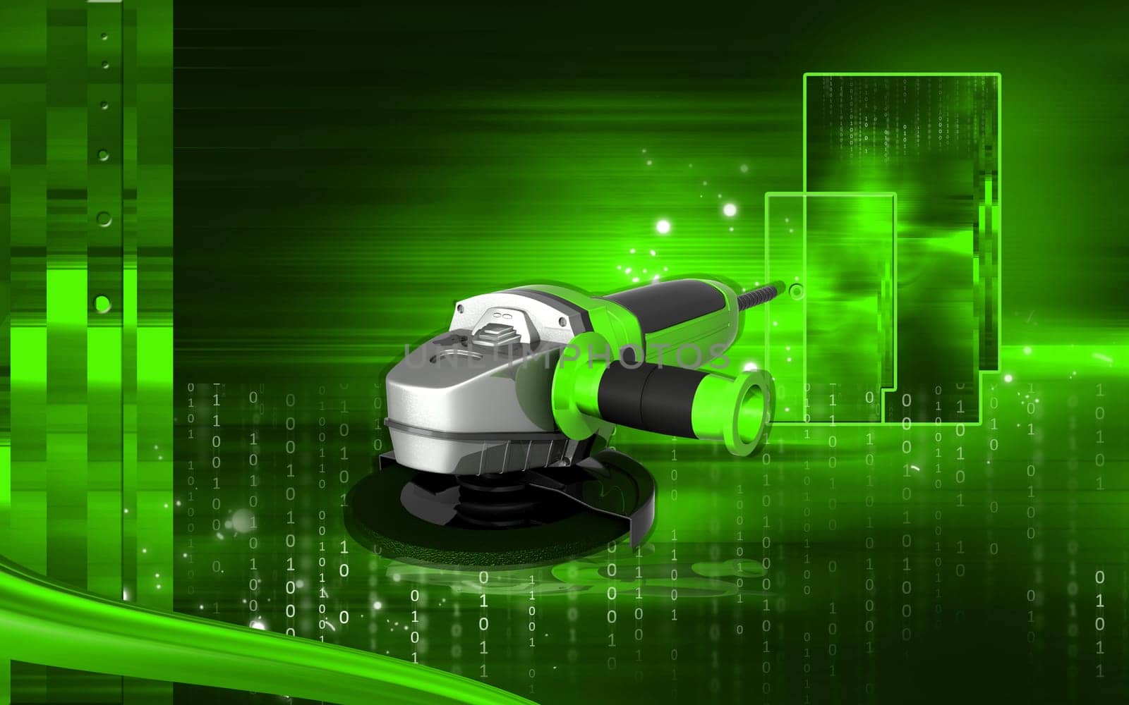 Digital illustration of angle grinder in colour background