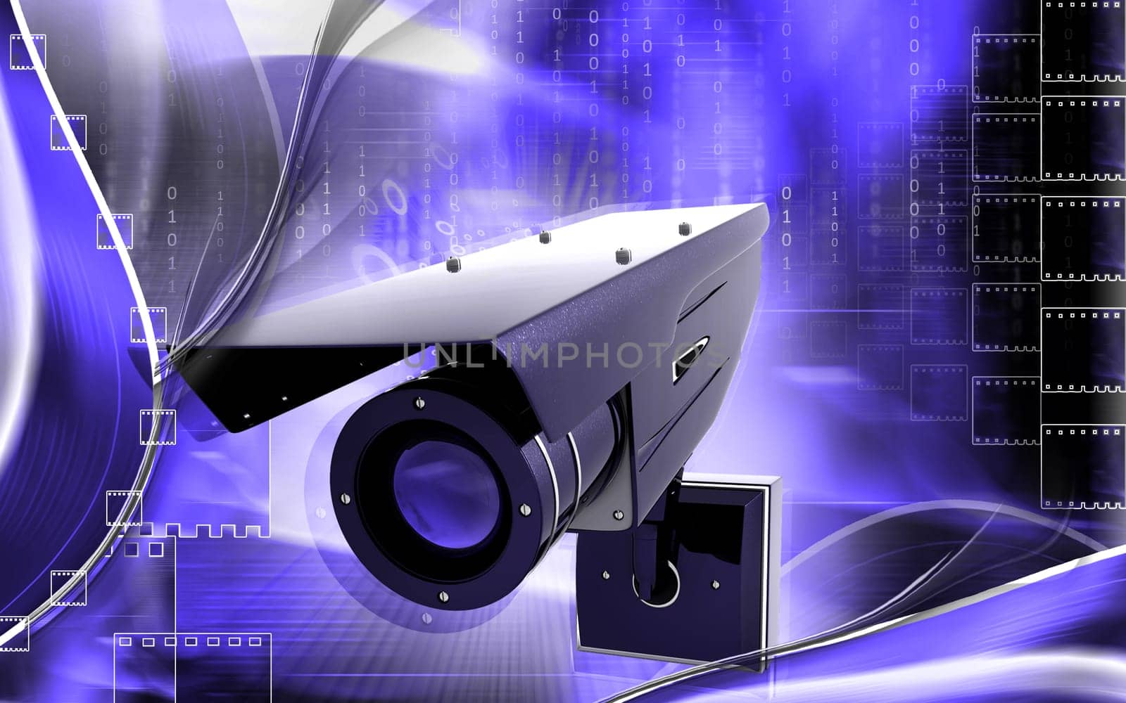 Digital illustration of security camera in colour background