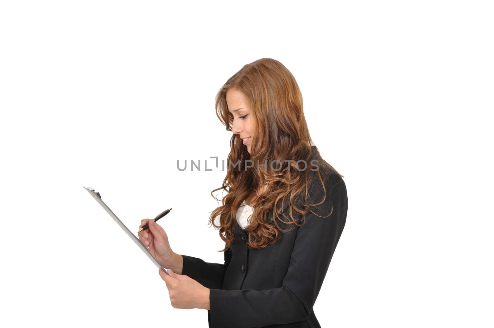 Businesswoman working with a clipboard