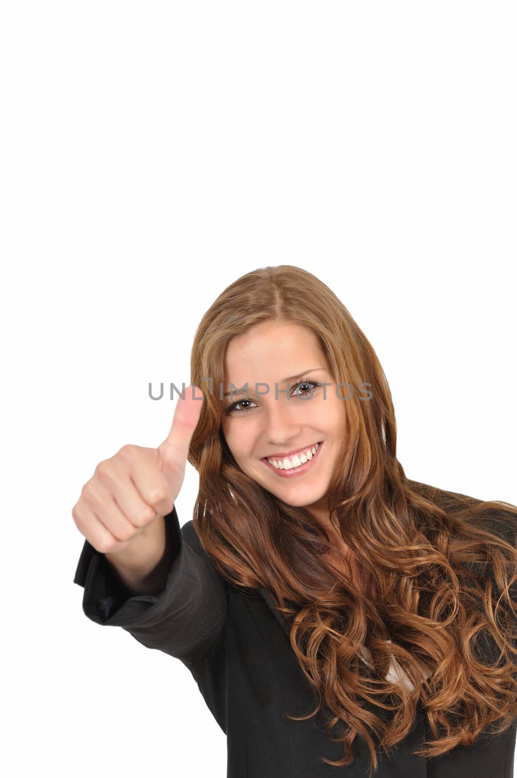 Businesswoman in suit with thumbs up