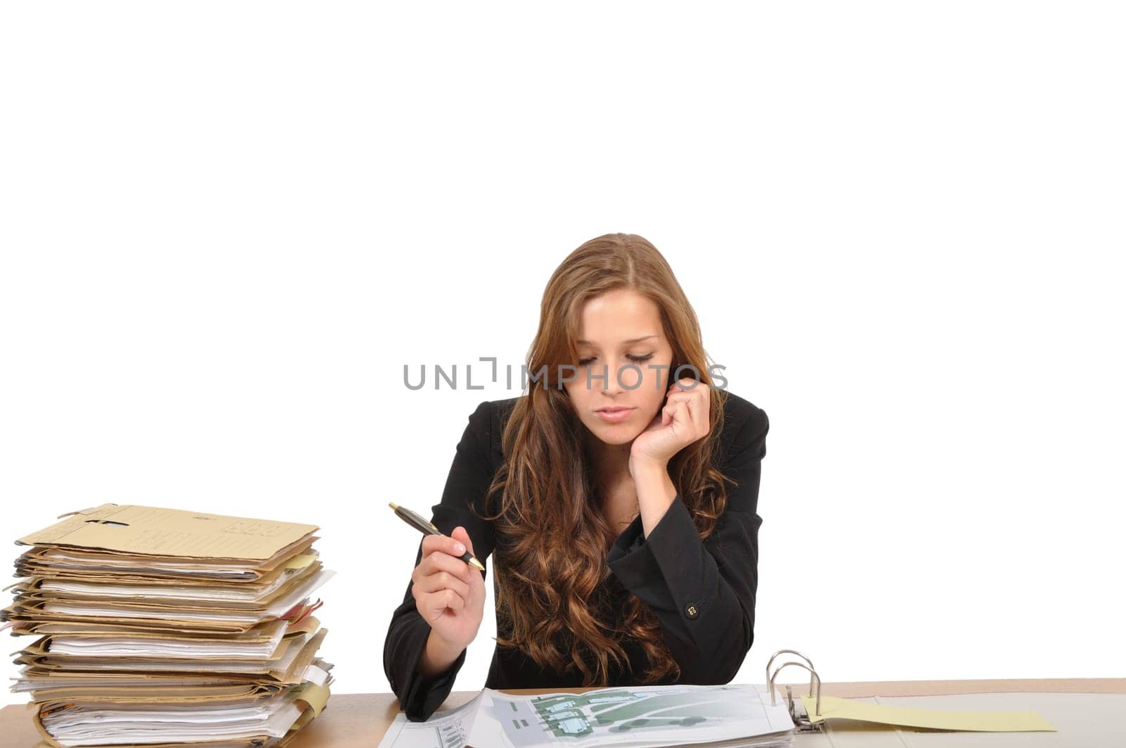 Businesswoman checking construction drawing