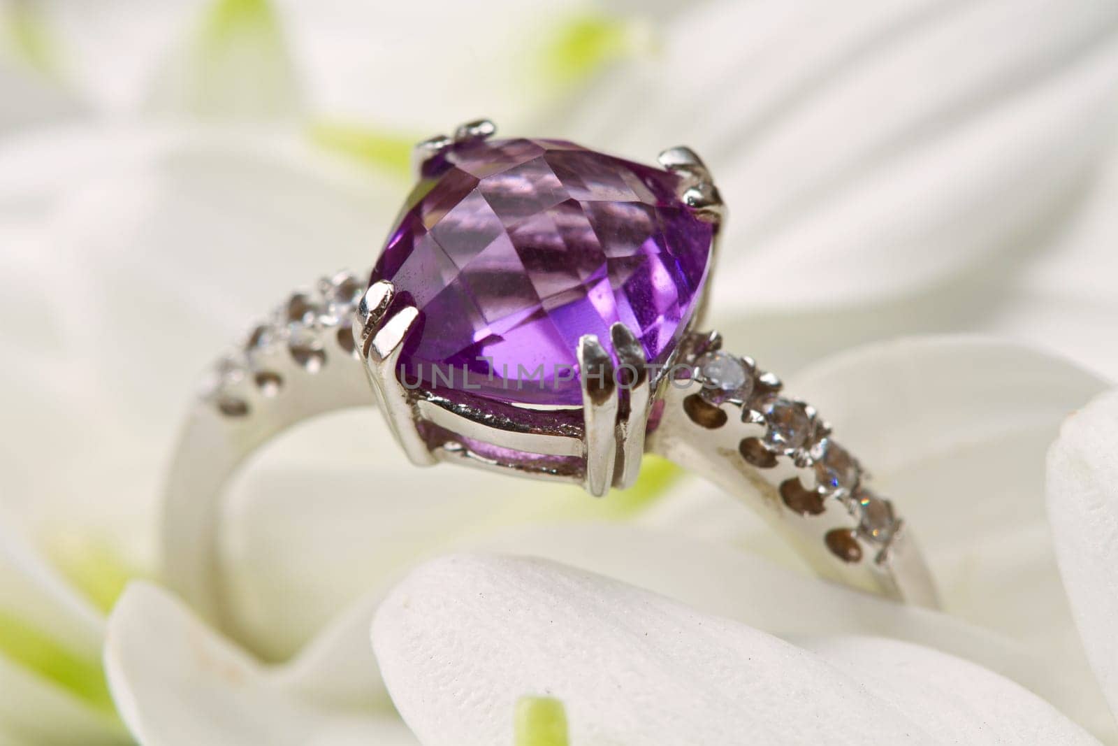 engagement ring and flower composition