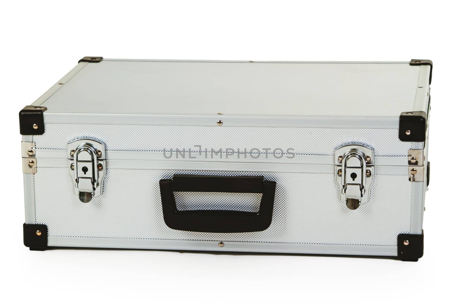 Aluminum suitcase isolated on white background