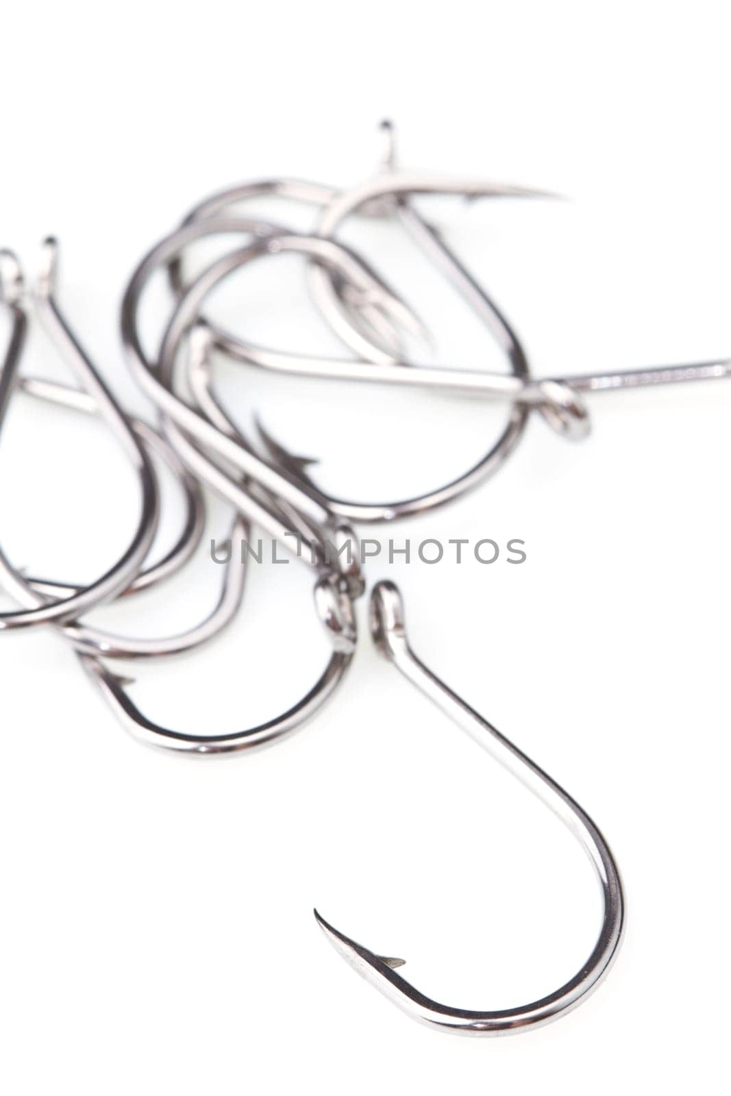 a macro shot of fishing hooks