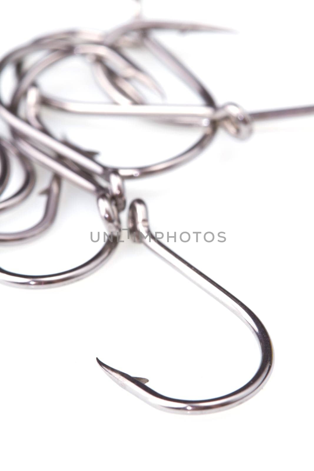 a macro shot of fishing hooks