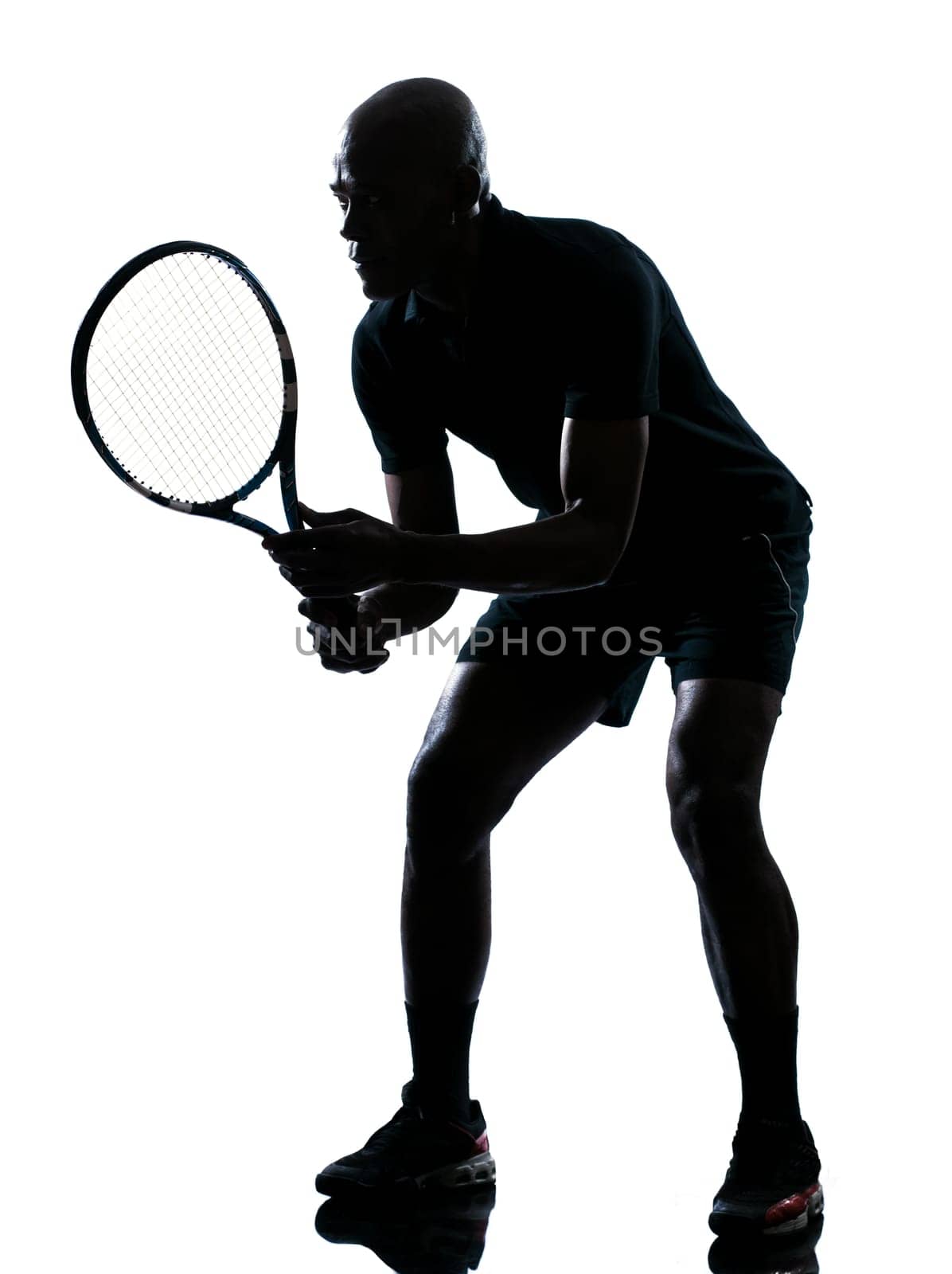 man african afro american playing tennis player on studio isolated on white background