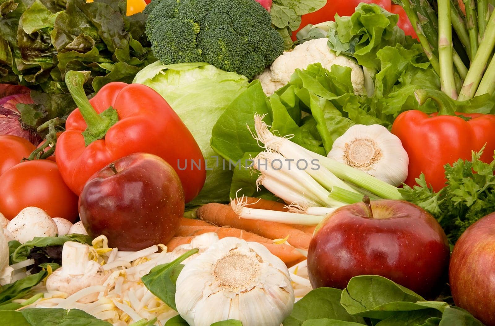 This is a close-up of vegetables and fruits.