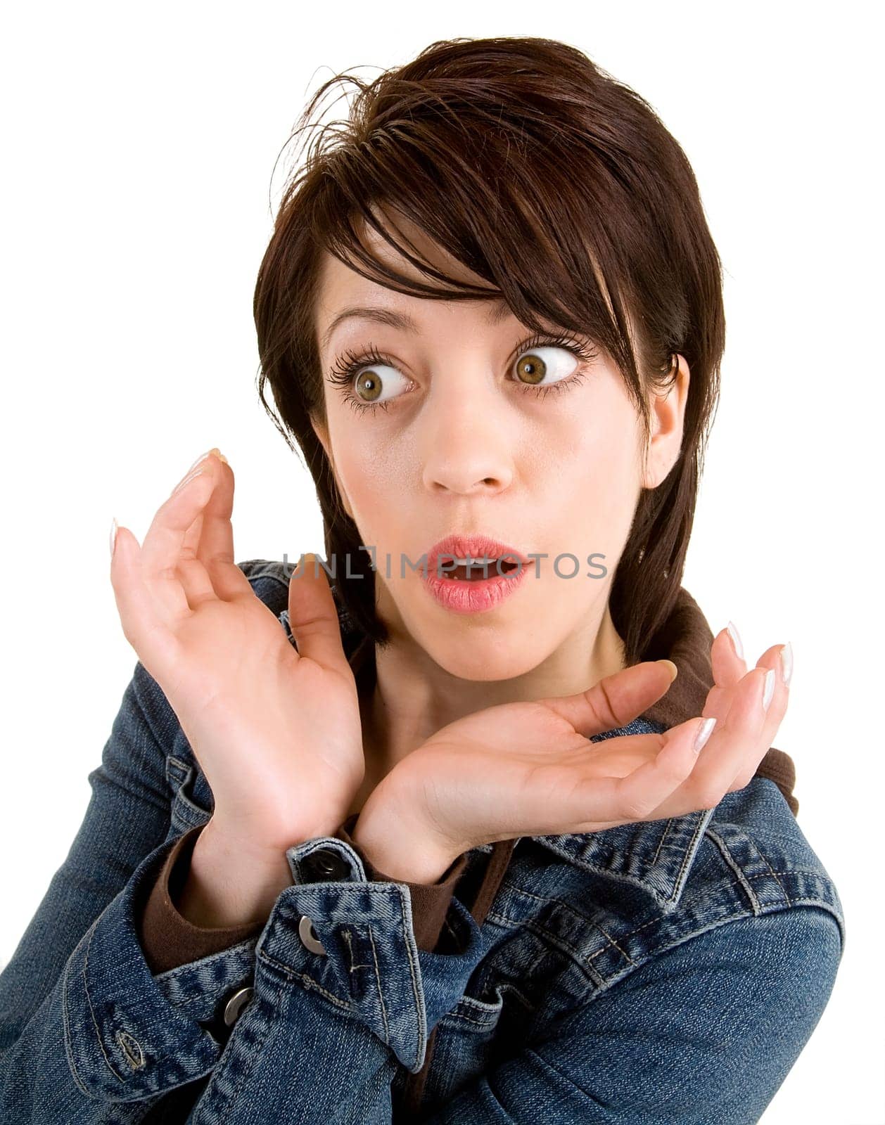 A woman is surprised about something.