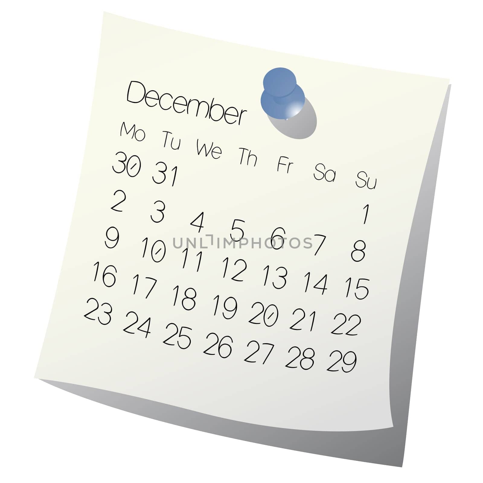 2013 December calendar on white paper