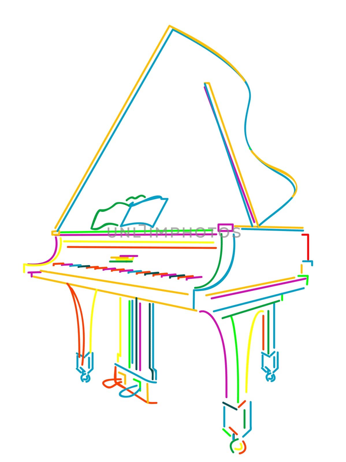Classical grand piano sketch over white background